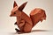 Image of paper origami art. Handmade paper red squirrel. Wildlife. Animals. illustration, generative AI