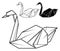 Image of paper swan origami contour drawing by line.