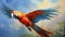 Image of a Parrot Flying in the Sky. Generative AI.