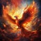 Image of the phoenix is flying burning with fire. Birds. Mythical creatures. Illustration. Generative AI