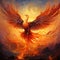 Image of the phoenix is flying burning with fire. Birds. Mythical creatures. Illustration. Generative AI