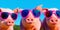 Image of pigs wearing colorful sunglasses. Generate Ai