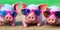 Image of pigs wearing colorful sunglasses. Generate Ai