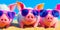 Image of pigs wearing colorful sunglasses. Generate Ai