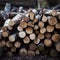 Image Pile of wood logs, trunks prepared for winter warmth