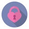 Image of a pink lock in the shape of a heart. Flat design