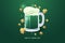 Image of pint of beer to St. Patrick`s day. Mug of beer with white foam and gold clover leaves.