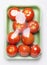 Image of plastic pack of tomatoes from store on white background