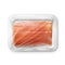 an image of a plastic tray salmon isolated on a white background