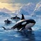 image of a pod of majestic orcas swimming through the crystalline waters of the Arctic by AI generated