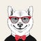 Image Portrait akita inu dog in the cravat and with glasses. Vector illustration.