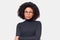 Image of pretty African American young woman, wearing casual outfit and eyewear. Afro female in black long sleeve shirt posing