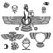 Image of the prophet Farvahar. Set of esoteric symbols.