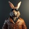 Image of a rabbit wore sunglasses and wore a leather jacket on clean background. Wildlife Animals. Illustration, Generative AI