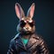 Image of a rabbit wore sunglasses and wore a leather jacket on clean background. Wildlife Animals. Illustration, Generative AI