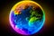 An image of rainbow colored planet. global warming ozone holes greenhouse effect. Generative AI