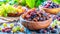 Image of raisins, red grapes, green grapes, healthy fruits,