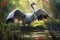 Image of red crowned crane in the fertile forest. Bird. Nature. Illustration, Generative AI