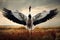 Image of a red crowned crane spread wings in the wetland forest, Bird, Wildlife Animals., Generative AI, Illustration