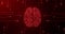 Image of red glowing human brain with computer mother board circuit over black background