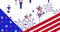 Image of red, white and blue decorations and stars and stripe patterns of american flag elements