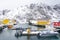 Image representative for Lofoten Archipelago. Fishermen cabins and docked fishing boats.