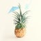 Image with ripe pineapple with parasol over white background. Summer holidays and tropical theme. vintage filtered