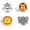 Image round the animals, hippo, tiger lion elephant