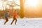 Image of running athletes in winter forest