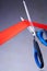 Image of scissors cutting a red ribbon