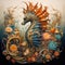 Image of seahorse with beautiful patterns and colors., Undersea animals., Generative AI, Illustration