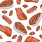 Image Seamless Pattern with Salmon Filet for Seafood Menu. Ink Vector Illustration Isolated On a White Background Doodle