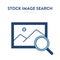 Image search icon. Vector illustration of stock photo symbol with magnifier tool. Represents concept of selling photos,