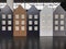 Image of several houses cardboard houses with windows. five houses different color. Five Dutch houses in a row