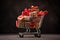 An image of a shopping cart overflowing with numerous presents for a joyous occasion, Image of a shopping cart filled with