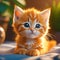 image showcases an adorable orange puffy kitten in a realistic portrayal