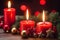 image showcases a scene illuminated by the soft, flickering light of red candles, creating a gentle and inviting Christmas