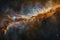 An image showcasing a massive star shining brilliantly amidst the dark night sky, A captivating panorama of interstellar cloud