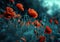 an image shows a field of red poppies