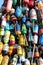 Image of signed, colorful buoys, in shape of Christmas tree, Cape Cod Mass, 2020