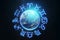 The image of the signs of the zodiac on the background of the planet earth and the starry sky. Horoscope, astrology, mysticism,