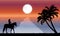 Image silhouette twilight with woman riding a horse on the beach and there is a moon on the sea