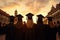 Image Silhouettes of graduates in graduation ceremony, education concept, rear view