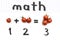 Image of simple math addition operation for kids, math operation with white background made with tomatoes