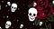 Image of skull icons falling and rose on black background