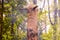 The image of the Slavic deity Veles carved from a tree trunk on a neo-Pagan temple in the forest