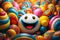 an image of a smiling ball surrounded by colorful candy