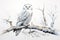 Image of snowy owl perched on a tree branch. Birds. Wildlife Animals