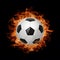 Image Soccer ball depicted amidst fiery flames on a black background
