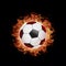 Image Soccer ball depicted amidst fiery flames on a black background